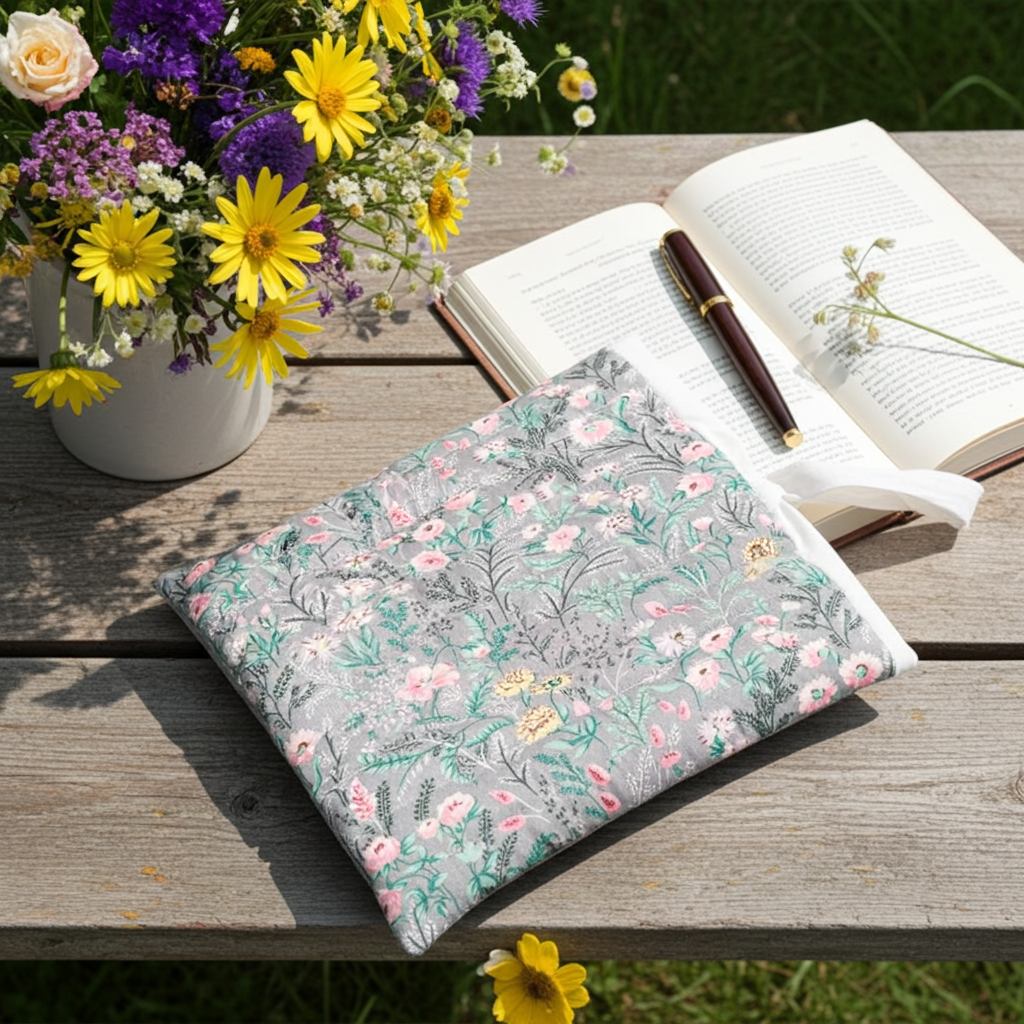 Quilted Grey Floral Book/Device Sleeve