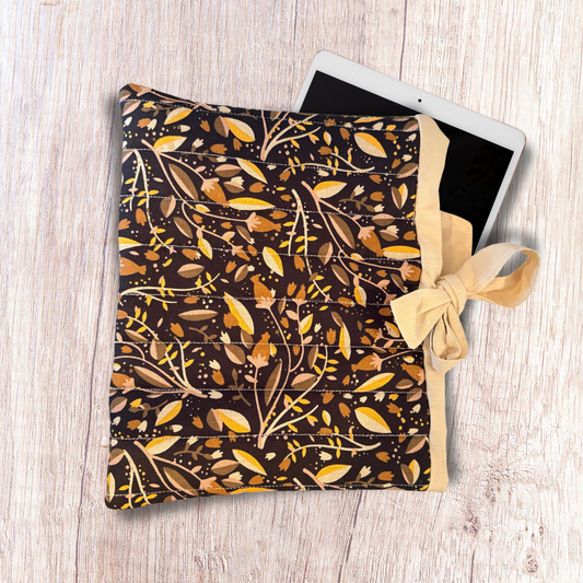 Quilted Brown Leaf Book/Device Sleeve