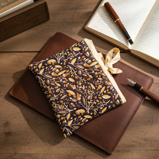Quilted Brown Leaf Book/Device Sleeve