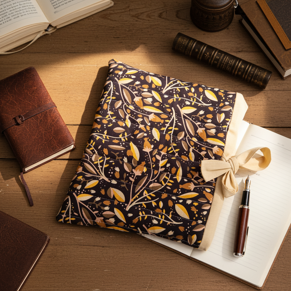 Quilted Brown Leaf Book/Device Sleeve