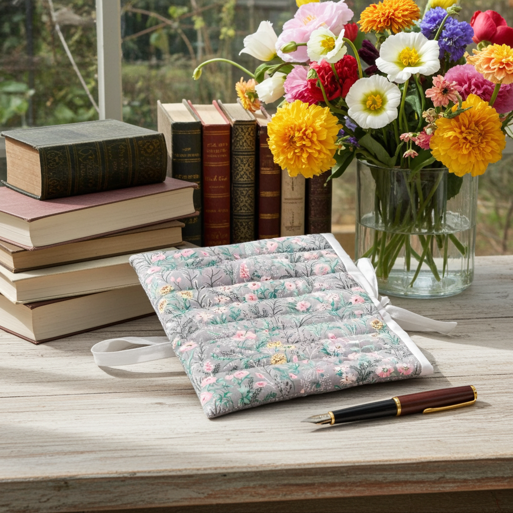 Quilted Grey Floral Book/Device Sleeve