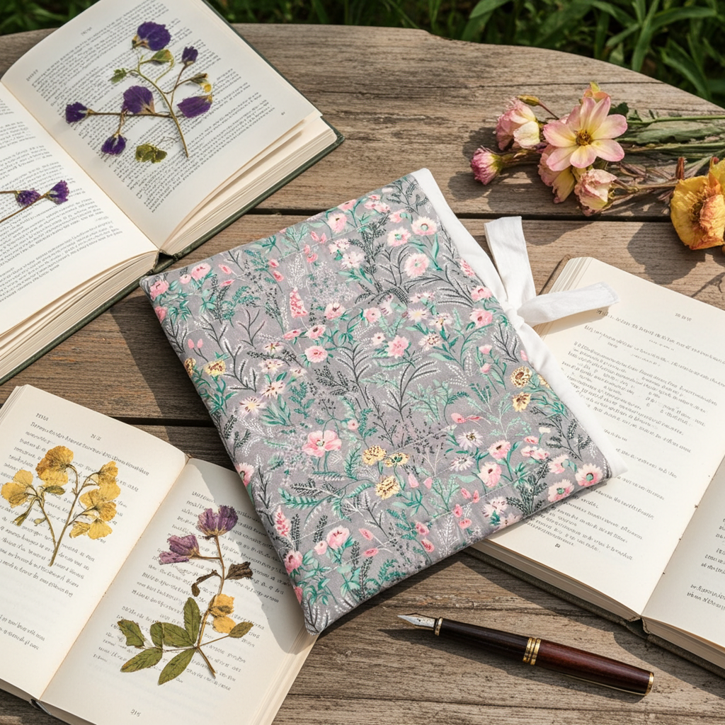 Quilted Grey Floral Book/Device Sleeve