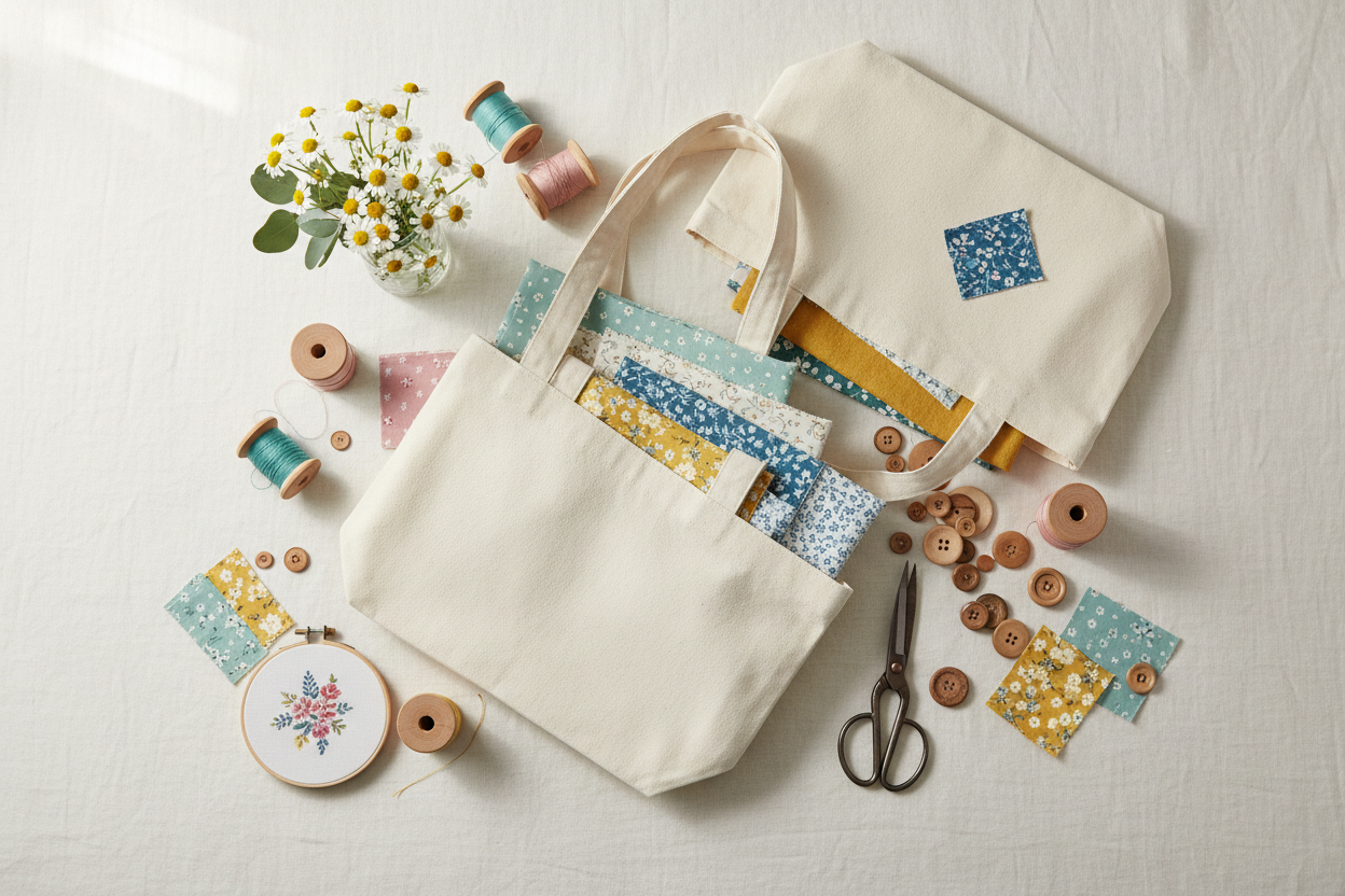 Tote bag flat lay for Pinterest