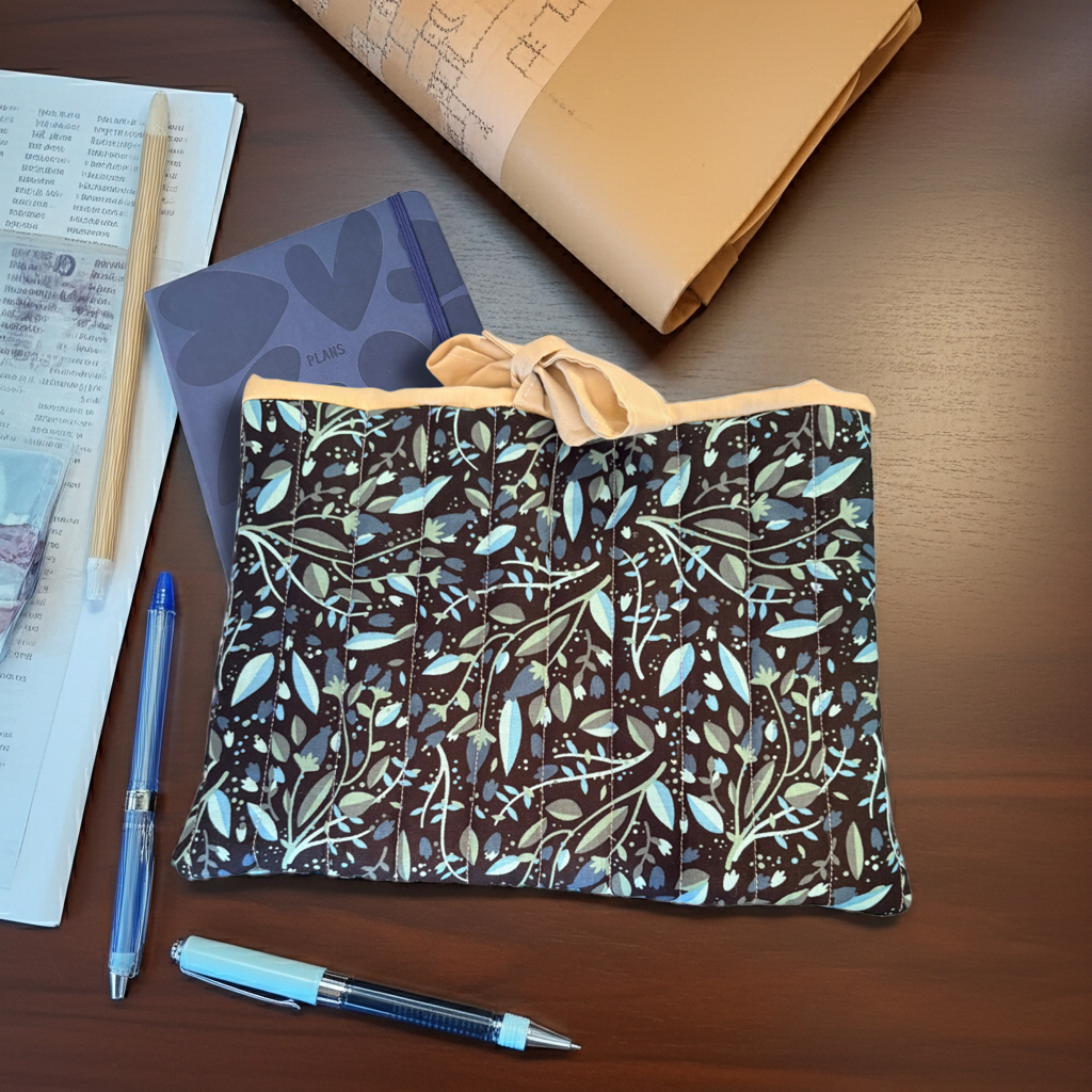 Quilted Blue Leaf Book/Device Sleeve