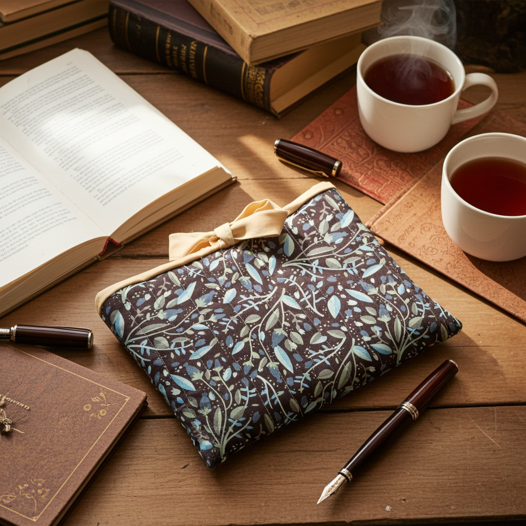 Quilted Blue Leaf Book/Device Sleeve