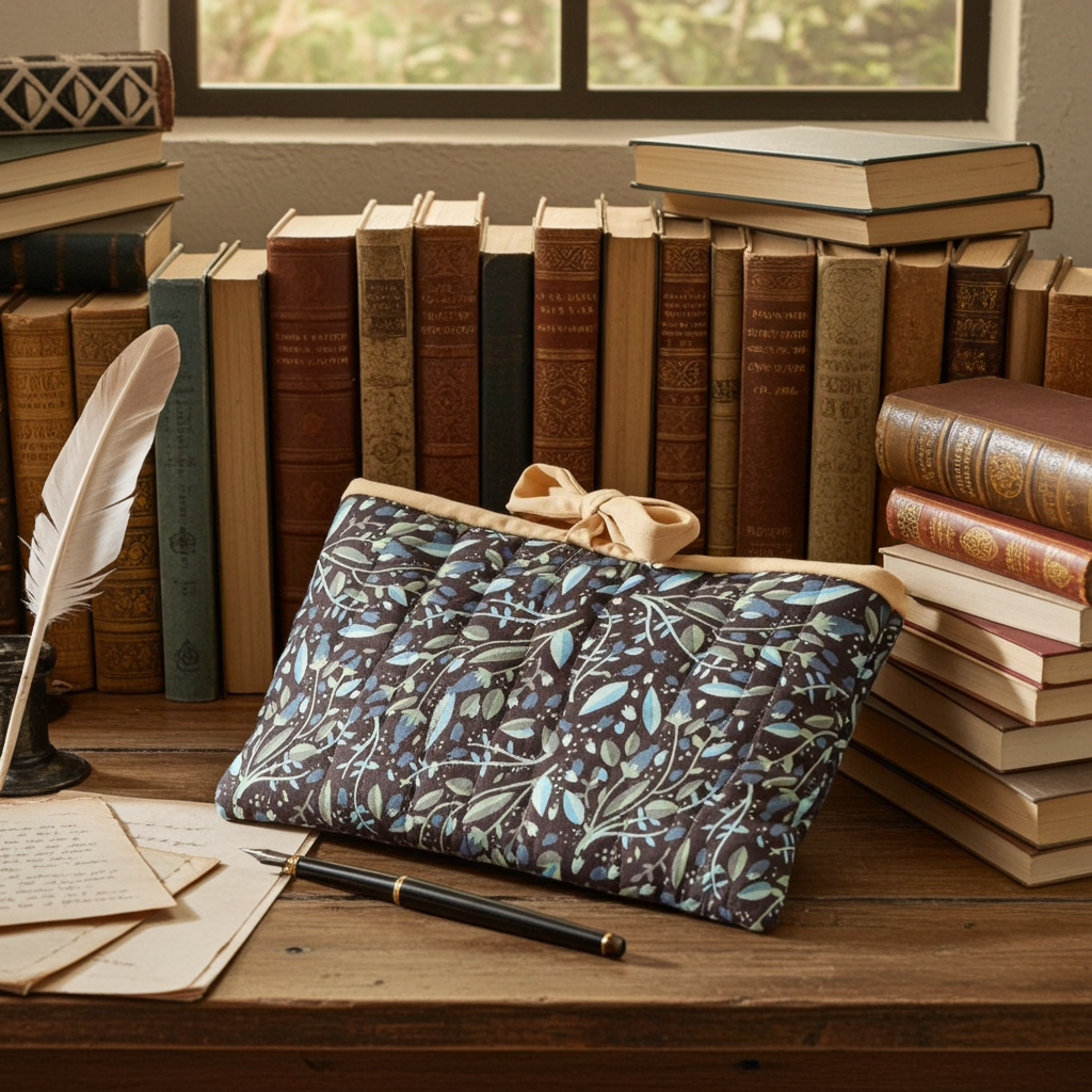 Quilted Blue Leaf Book/Device Sleeve